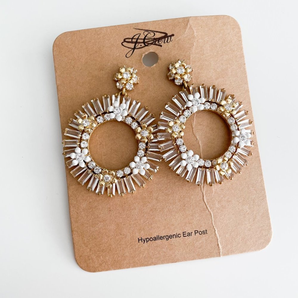 J. Crew Floral Baguette Crystal Hoop Earrings (Crystal) - Picture 3 of 3